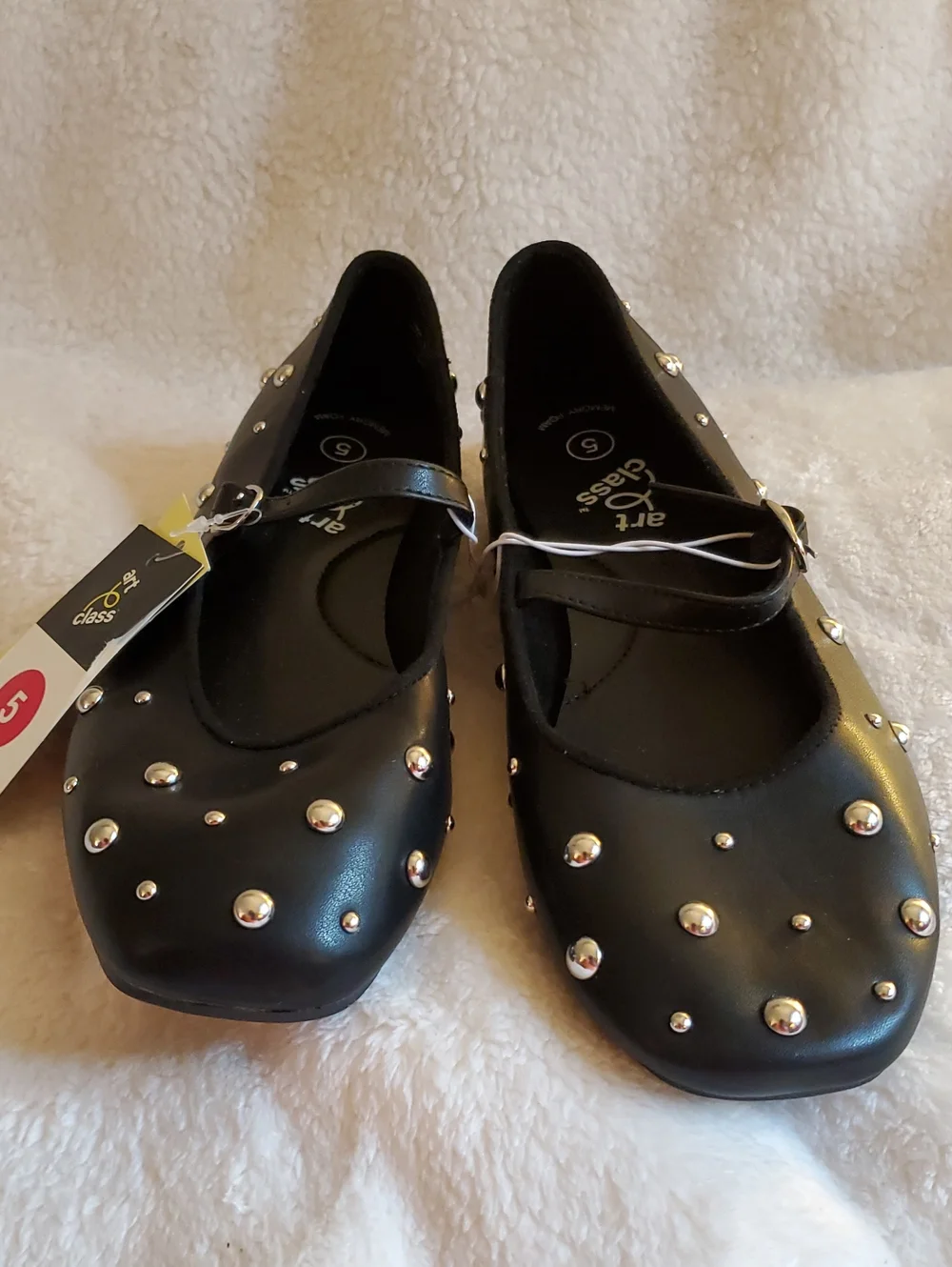 Art Class Black Madison Studded Mary Jane Flats Girls Size 5 NWT Memory Foam